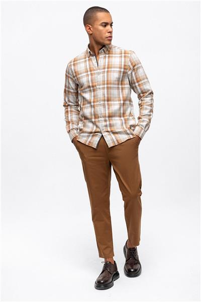Kahverengi Regular Fit Pamuklu Ekoseli Gömlek