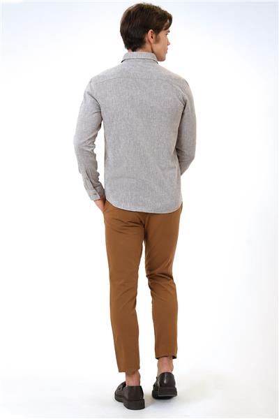 Bej Regular Fit Pamuklu Tek Cepli Gömlek