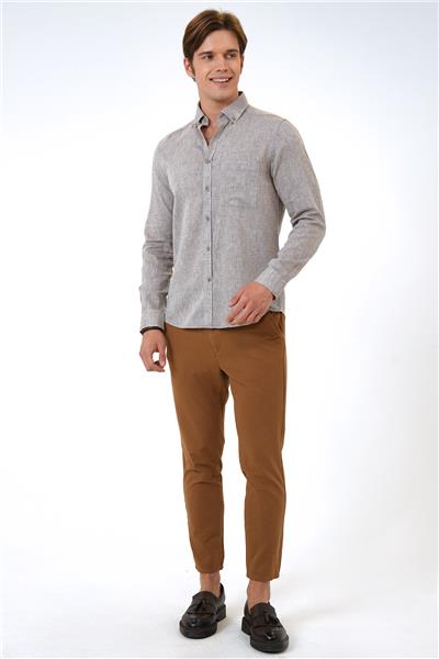 Bej Regular Fit Pamuklu Tek Cepli Gömlek