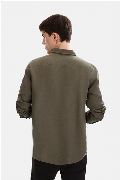 Haki Düğmeli Yaka Modern Gömlek