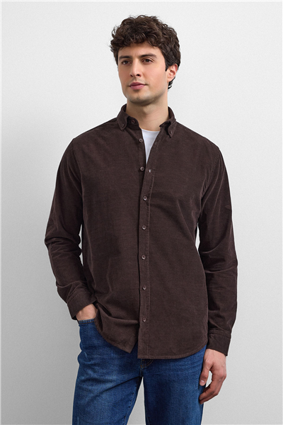 Kahve Comfort Fit Gömlek