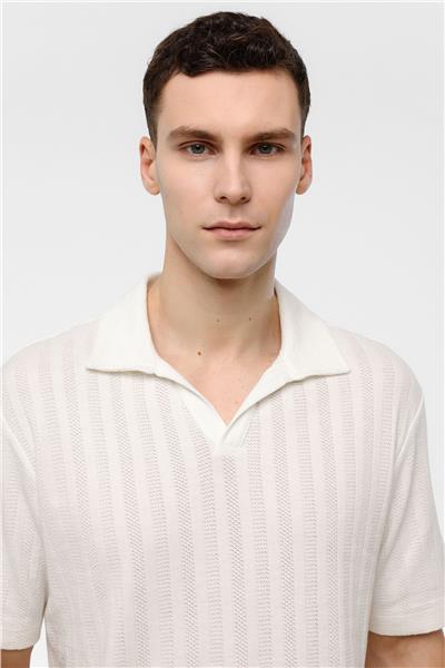 Beyaz Regular Fit %100 Pamuk Düğmesiz Polo Yaka Tişört