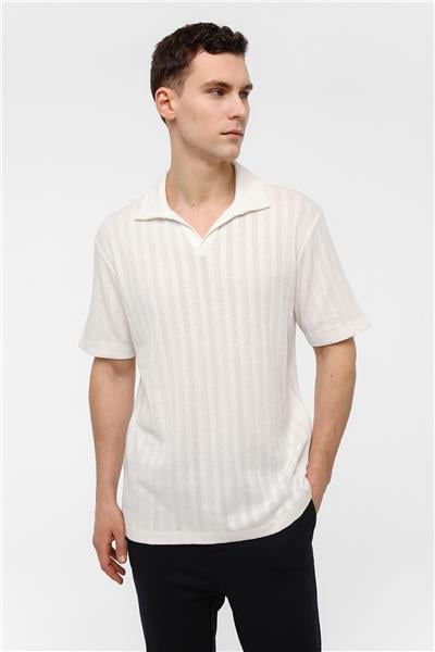 Beyaz Regular Fit %100 Pamuk Düğmesiz Polo Yaka Tişört