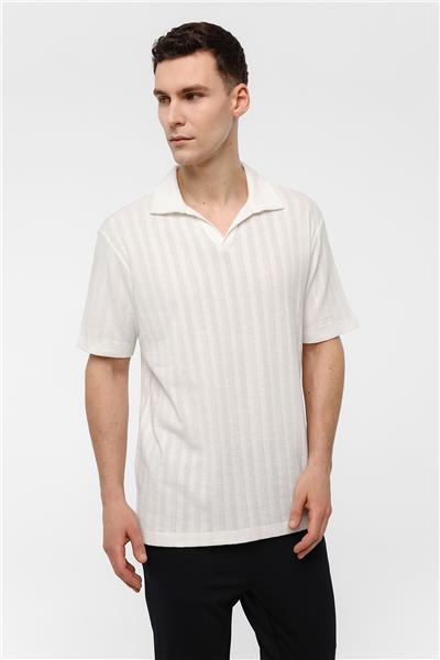 Beyaz Regular Fit %100 Pamuk Düğmesiz Polo Yaka Tişört