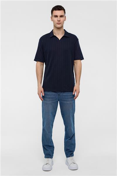 Lacivert Regular Fit %100 Pamuk Düğmesiz Polo Yaka Tişört