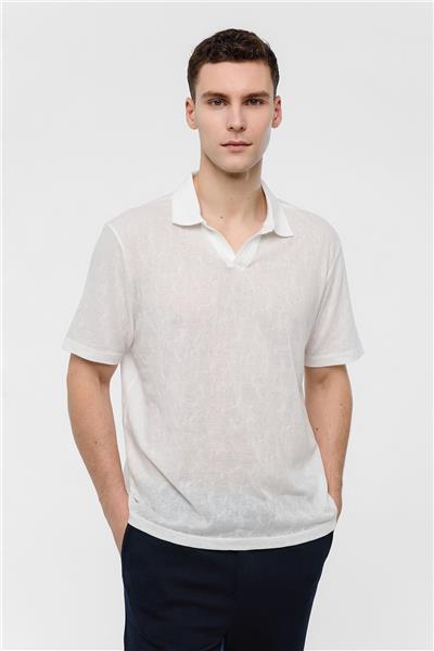 Beyaz Regular Fit Düğmesiz Polo Yaka Tişört