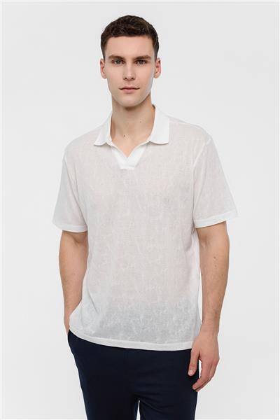 Beyaz Regular Fit Düğmesiz Polo Yaka Tişört