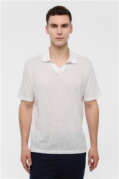 Beyaz Regular Fit Düğmesiz Polo Yaka Tişört
