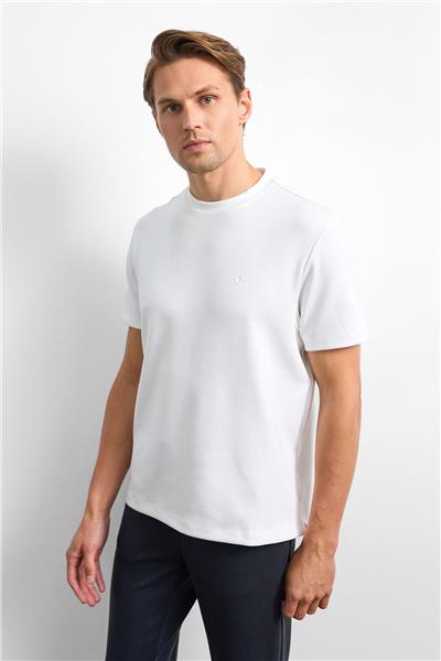 Ekru Regular Fit Basıc Tişört