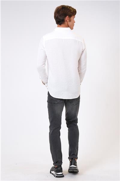 Ekru Regular Fit Pamuklu Desenli Gömlek