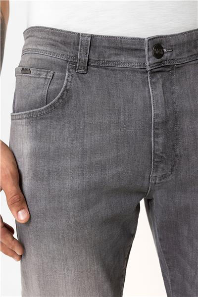 Gri Slim Fit Eskitme 5 Cepli Pamuklu Denim Pantolon