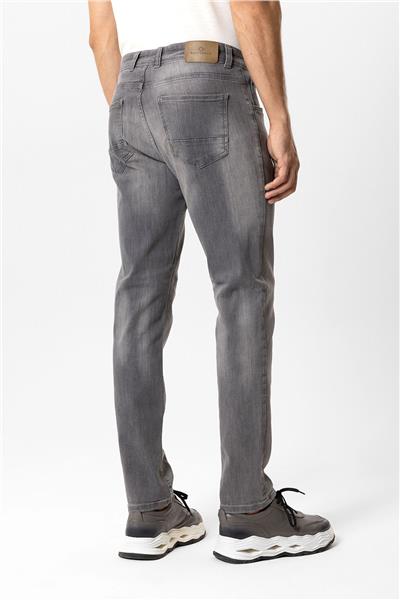 Gri Slim Fit Eskitme 5 Cepli Pamuklu Denim Pantolon