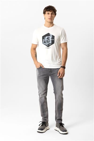 Gri Slim Fit Eskitme 5 Cepli Pamuklu Denim Pantolon