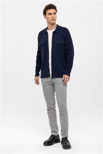 Lacivert Regular Fit Polo Yaka Fermuarlı Triko Hırka 