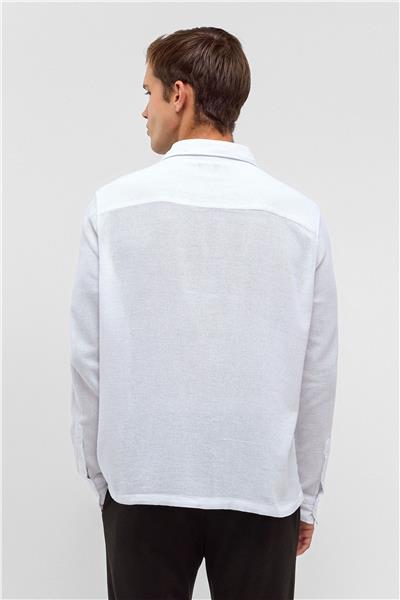 Beyaz Relaxed Fit Baskılı %100 Pamuk Gömlek