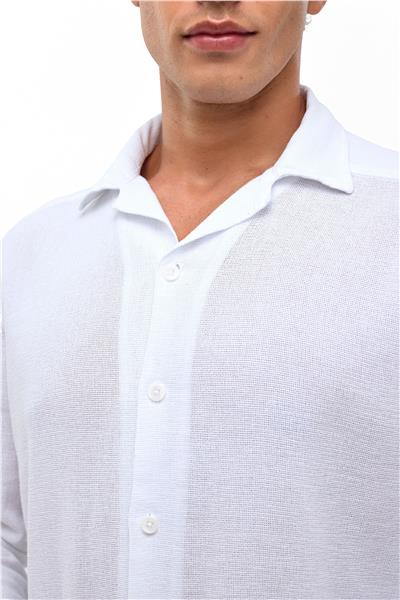 Beyaz Relaxed Fit Baskılı %100 Pamuk Gömlek