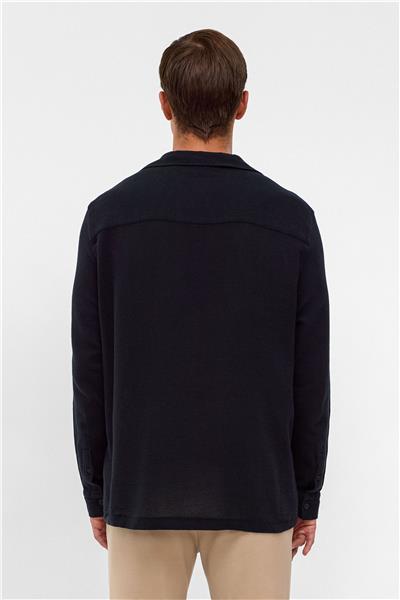 Siyah Relaxed Fit Baskılı %100 Pamuk Gömlek