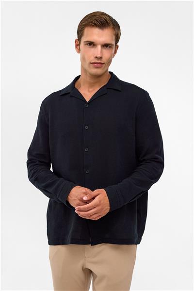 Siyah Relaxed Fit Baskılı %100 Pamuk Gömlek