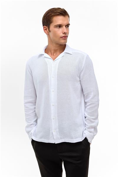 Beyaz Relaxed Fit Baskılı %100 Pamuk Gömlek