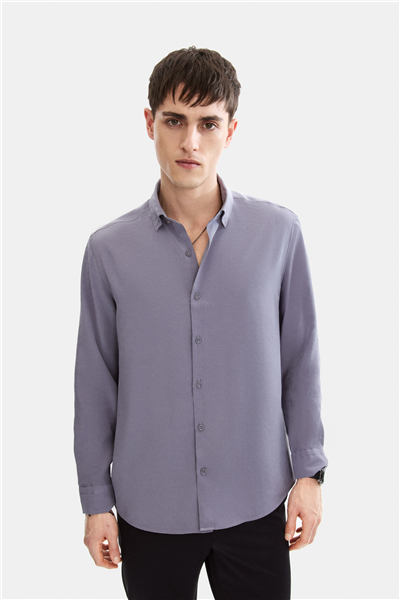 Gri Normal Yaka Comfort Fit Casual Gömlek 