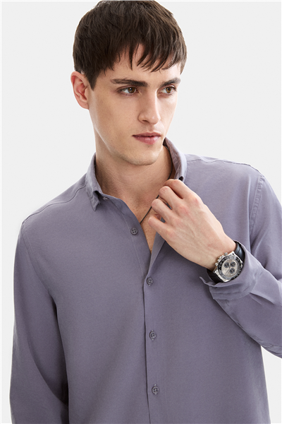 Gri Normal Yaka Comfort Fit Casual Gömlek 