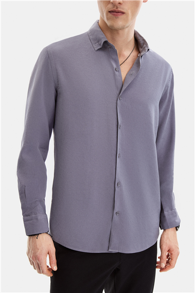 Gri Normal Yaka Comfort Fit Casual Gömlek 