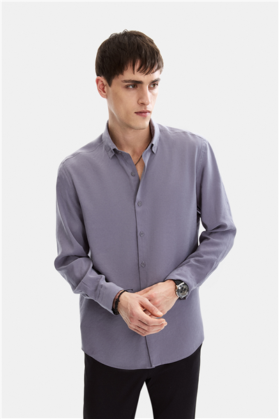 Gri Normal Yaka Comfort Fit Casual Gömlek 