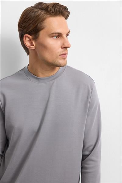 Gri Regular Fit Bisiklet Yaka Sweatshirt