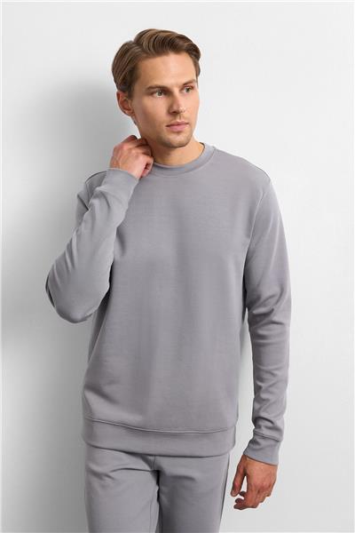 Gri Regular Fit Bisiklet Yaka Sweatshirt