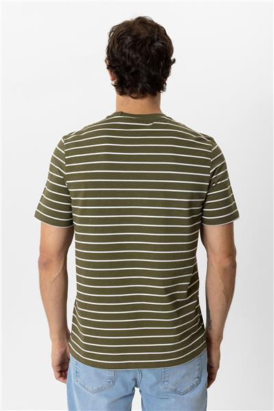 Haki Regular Fit Bisiklet Yaka Çizgili Tişört