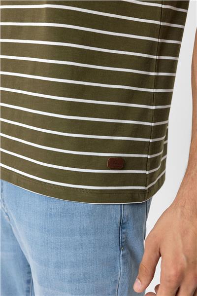 Haki Regular Fit Bisiklet Yaka Çizgili Tişört