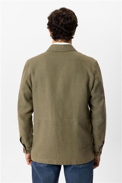 Haki Regular Fit Gömlek Yaka Keten Ceket