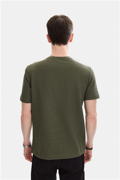 Haki Regular Fit Örme Bisiklet Yaka Tişört