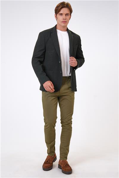 Haki Slim Fit Mono Yaka Ceket