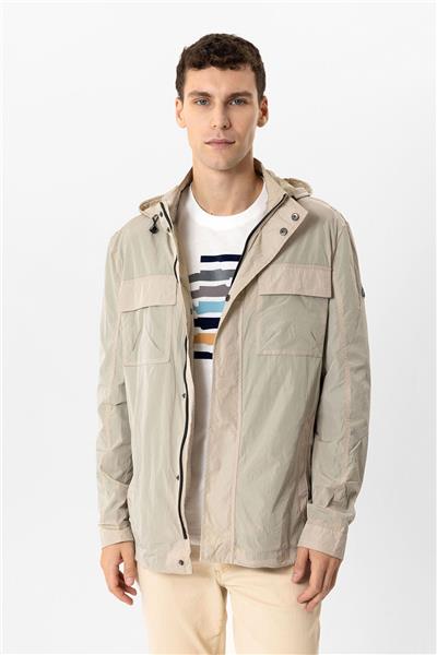 Bej Regular Fit Kapüşonlu Mont