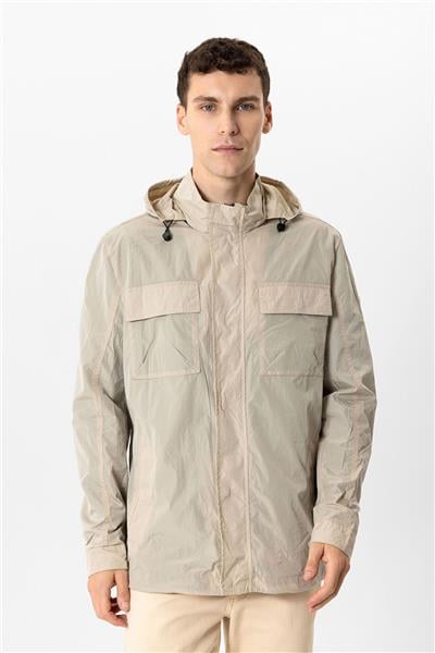 Bej Regular Fit Kapüşonlu Mont