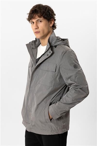Gri Regular Fit Kapüşonlu Mont