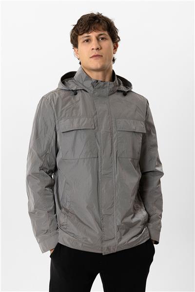 Gri Regular Fit Kapüşonlu Mont