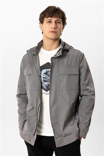 Gri Regular Fit Kapüşonlu Mont