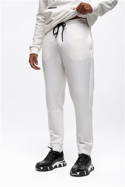 Beyaz Regular Fit Jakarlı Jogger Pantolon