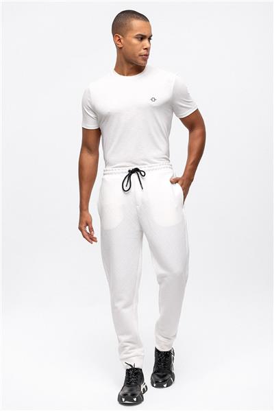 Beyaz Regular Fit Jakarlı Jogger Pantolon