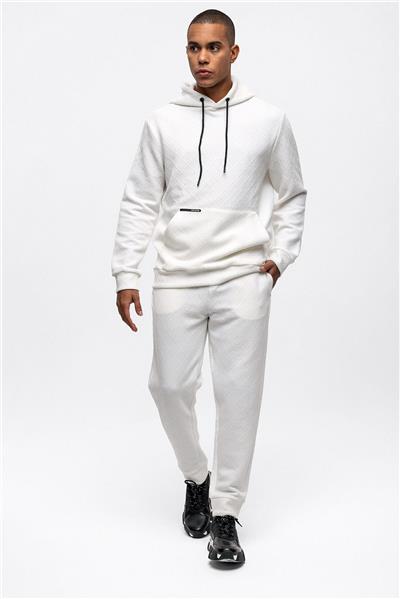 Beyaz Regular Fit Jakarlı Jogger Pantolon