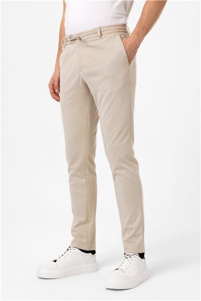 Bej Slim Fit Beli Bağcıklı Jogger Pantolon