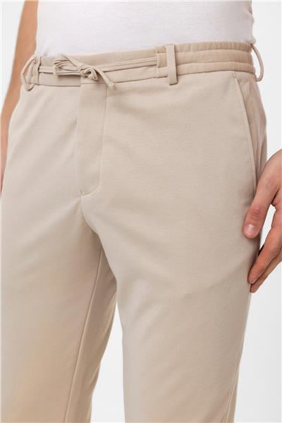 Bej Slim Fit Beli Bağcıklı Jogger Pantolon
