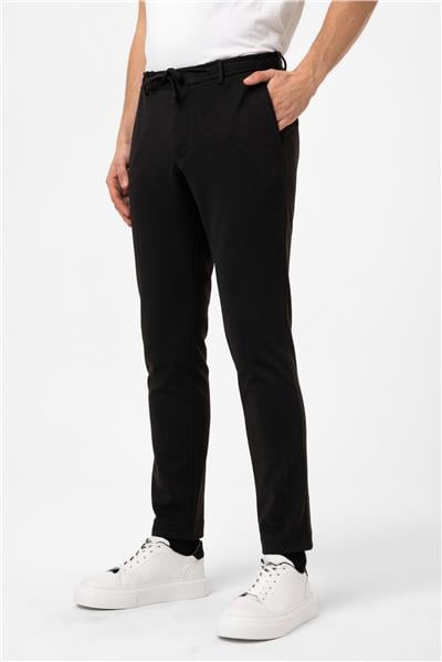 Siyah Slim Fit Beli Bağcıklı Jogger Pantolon