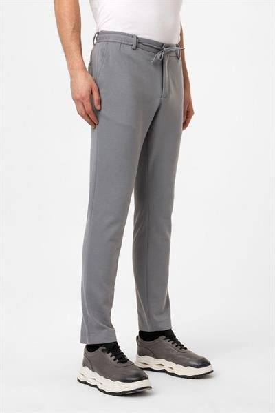 Gri Slim Fit Beli Bağcıklı Jogger Pantolon
