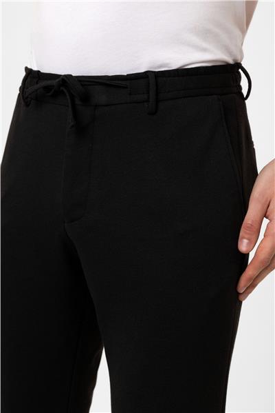 Siyah Slim Fit Beli Bağcıklı Jogger Pantolon