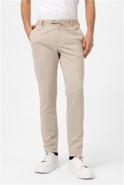 Bej Slim Fit Beli Bağcıklı Jogger Pantolon