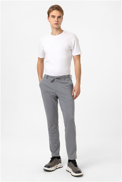 Gri Slim Fit Beli Bağcıklı Jogger Pantolon