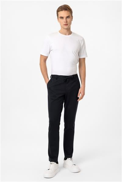 Lacivert Slim Fit Beli Bağcıklı Jogger Pantolon